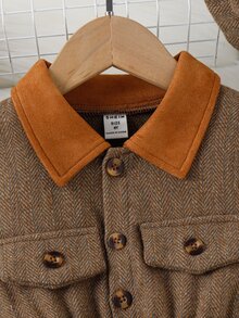 小女童拼接面繫腰帶連衣裙和帽 - 咖啡棕 - 查看 4