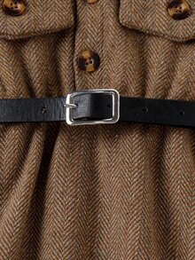 小女童拼接面繫腰帶連衣裙和帽 - 咖啡棕 - 查看 5