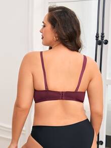 Plus Solid Underwire Bra - Maroon - View 2