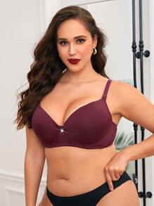 Plus Solid Underwire Bra - Maroon - View 4