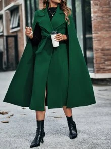 SHEIN LUNE Áo khoác ngoài nữ Thắt lưng màu trơn Thanh lịch - màu xanh lá - Xem 4