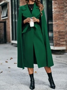 SHEIN LUNE Áo khoác ngoài nữ Thắt lưng màu trơn Thanh lịch - màu xanh lá - Xem 5