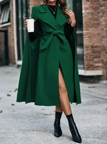 SHEIN LUNE Áo khoác ngoài nữ Thắt lưng màu trơn Thanh lịch - màu xanh lá - Xem 1