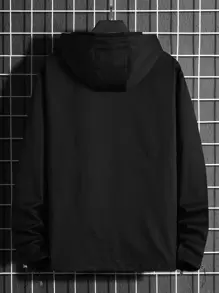Manfinity Homme Men Letter Graphic Drawstring Hooded Outdoor Windbreaker Jacket, Long Sleeve, Zipper Jacket, Workout, Friends, Fall - Black - View 2