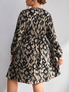 SHEIN Frenchy Plus Allover Print Lantern Sleeve Dress - Multicolor - View 2