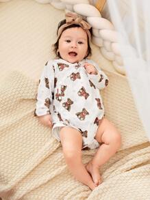 SHEIN 嬰兒嬰兒1入組小熊印花連身背心和1入組素色連身背心 - 彩色 - 查看 2