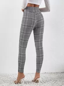 SHEIN Clasi Quần tất nữ Bất đối xứng răng cưa Sọc ca rô Giải trí - Xám - Xem 1