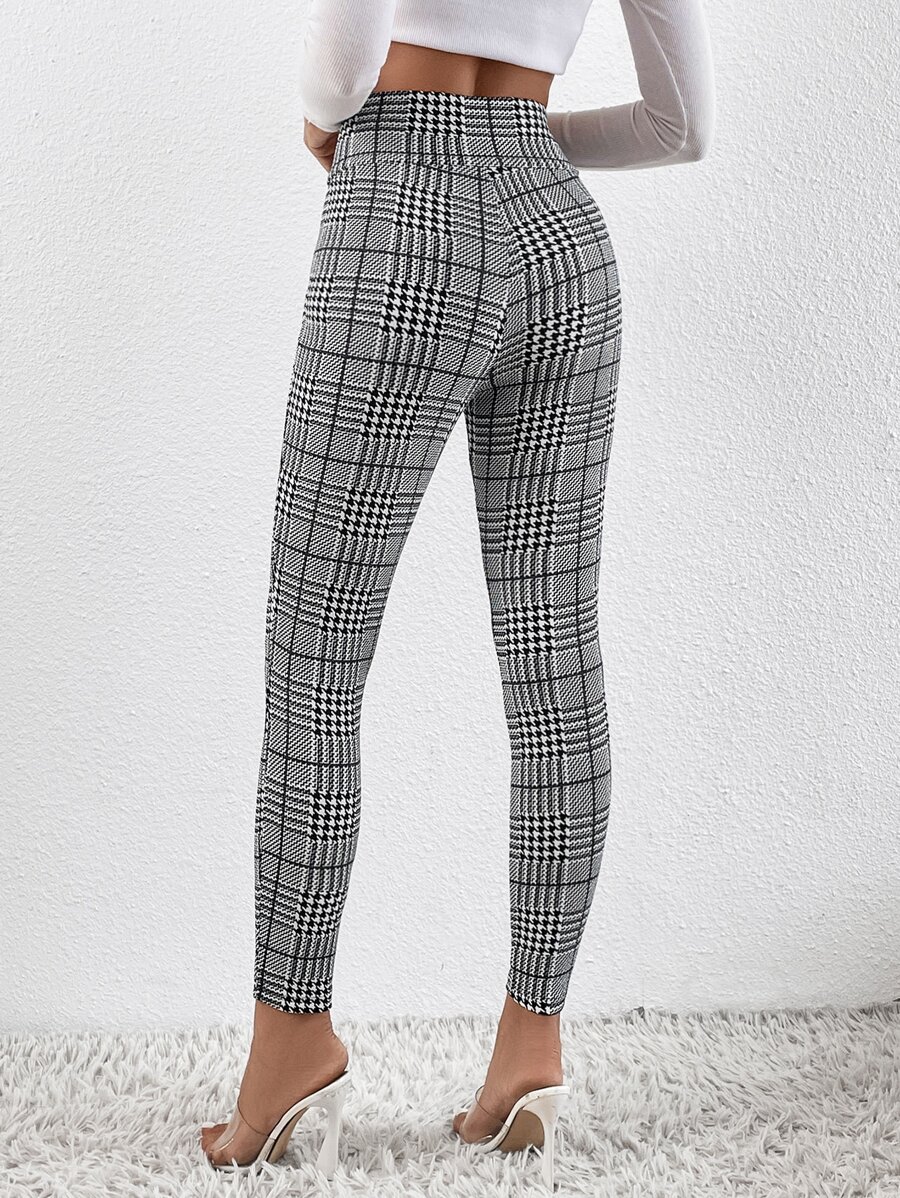 SHEIN Clasi Quần tất nữ Bất đối xứng răng cưa Sọc ca rô Giải trí - Xám - Xem 1