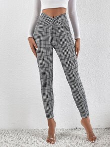 SHEIN Clasi Quần tất nữ Bất đối xứng răng cưa Sọc ca rô Giải trí - Xám - Xem 4