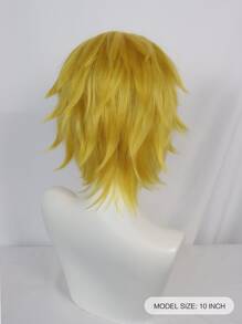 Tóc giả tổng hợp Cosplay thẳng ngắn với tóc mái - Màu vàng - Xem 2
