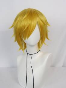 Tóc giả tổng hợp Cosplay thẳng ngắn với tóc mái - Màu vàng - Xem 3