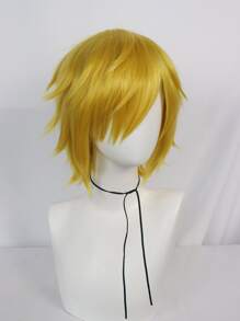 Tóc giả tổng hợp Cosplay thẳng ngắn với tóc mái - Màu vàng - Xem 4