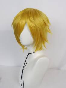 Tóc giả tổng hợp Cosplay thẳng ngắn với tóc mái - Màu vàng - Xem 5