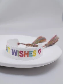 心和字母刺繡流蘇裝飾手環 - 彩色 - 查看 1