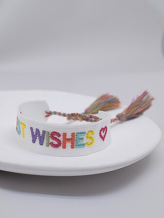 心和字母刺繡流蘇裝飾手環