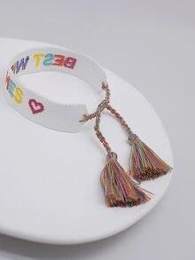 心和字母刺繡流蘇裝飾手環 - 彩色 - 查看 2