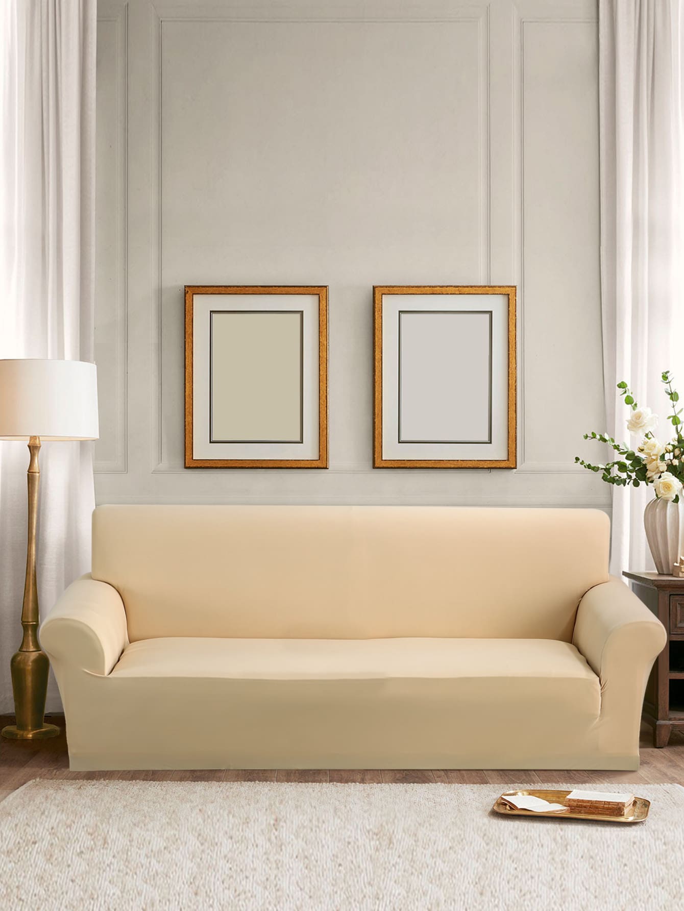 1pc Ghế sofa co giãn trơn - Màu be - Xem 1