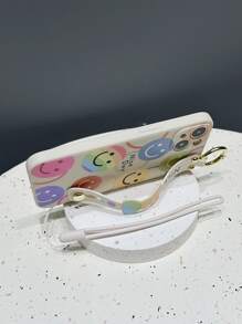 Cartoon Smile Pattern Phone Case With Wristband Holder & Lanyard - Multicolor - View 2