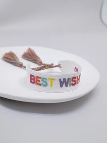 心和字母刺繡流蘇裝飾手環 - 彩色 - 查看 3