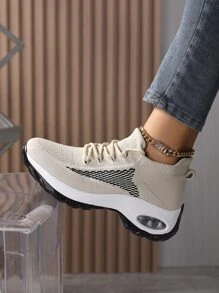 Two Tone Lace-up Front Running Shoes - Beige - View 2