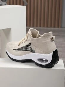 Two Tone Lace-up Front Running Shoes - Beige - View 3