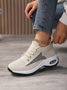 Two Tone Lace-up Front Running Shoes - Beige - View 4