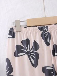 女孩蝴蝶圖案拼接滾邊睡衣套裝 - 卡其色 - 查看 4