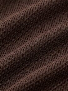 SHEIN MOD Áo thun Plus size Tương phản ren Nút phía trước Xù nhỏ màu trơn Giải trí - Cà phê nâu - Xem 3