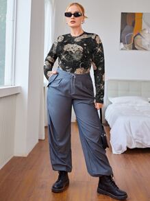 SHEIN EZwear 大碼日月圖案連身背心 - 黑色 - 查看 2