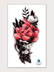 件大花臂身體臨時紋身貼紙帶葉子圖案 - 彩色 - 查看 2