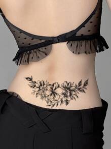 3pcs Floral & Butterfly Pattern Combination Temporary Tattoo Stickers For Arms & Body - Black - View 4