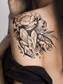 3pcs Floral & Butterfly Pattern Combination Temporary Tattoo Stickers For Arms & Body - Black - View 6