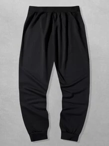 ROMWE MEN Street Life Nam Lá thư Đồ họa Lửa Dây rút Quần thể thao - màu đen - Xem 2