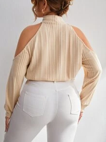SHEIN Privé Plus Cold Shoulder Ribbed Knit Tee