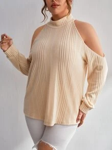 SHEIN Privé Plus Cold Shoulder Ribbed Knit Tee