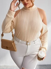 SHEIN Privé Plus Cold Shoulder Ribbed Knit Tee