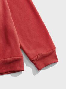 ROMWE MEN Guys Letter Cartoon Graphic Drawstring Thermal Hoodie - Red - View 3