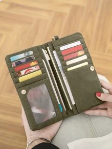 Vintage Design Long Wallet - Army Green - View 3