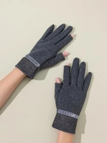 Guantes con encaje en contraste - Burdeos - Ver 1
