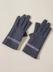 Guantes con encaje en contraste - Burdeos - Ver 2