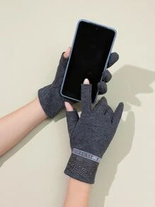 Guantes con encaje en contraste - Burdeos - Ver 3