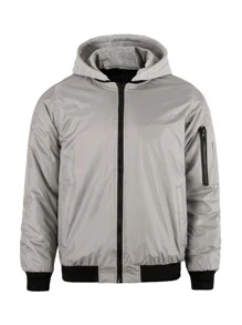 Men Zip Up Hooded Windbreaker Jacket - Light Grey - View 1