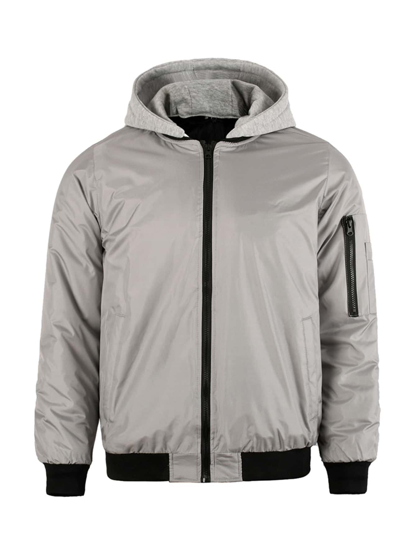 Men Zip Up Hooded Windbreaker Jacket - Light Grey - View 1