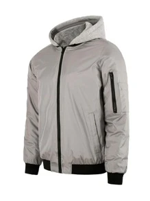 Men Zip Up Hooded Windbreaker Jacket - Light Grey - View 3