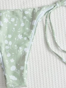 Ditsy Floral Drawstring Bandeau Tie Side Summer Beach Bikini Set - Mint Green - View 3