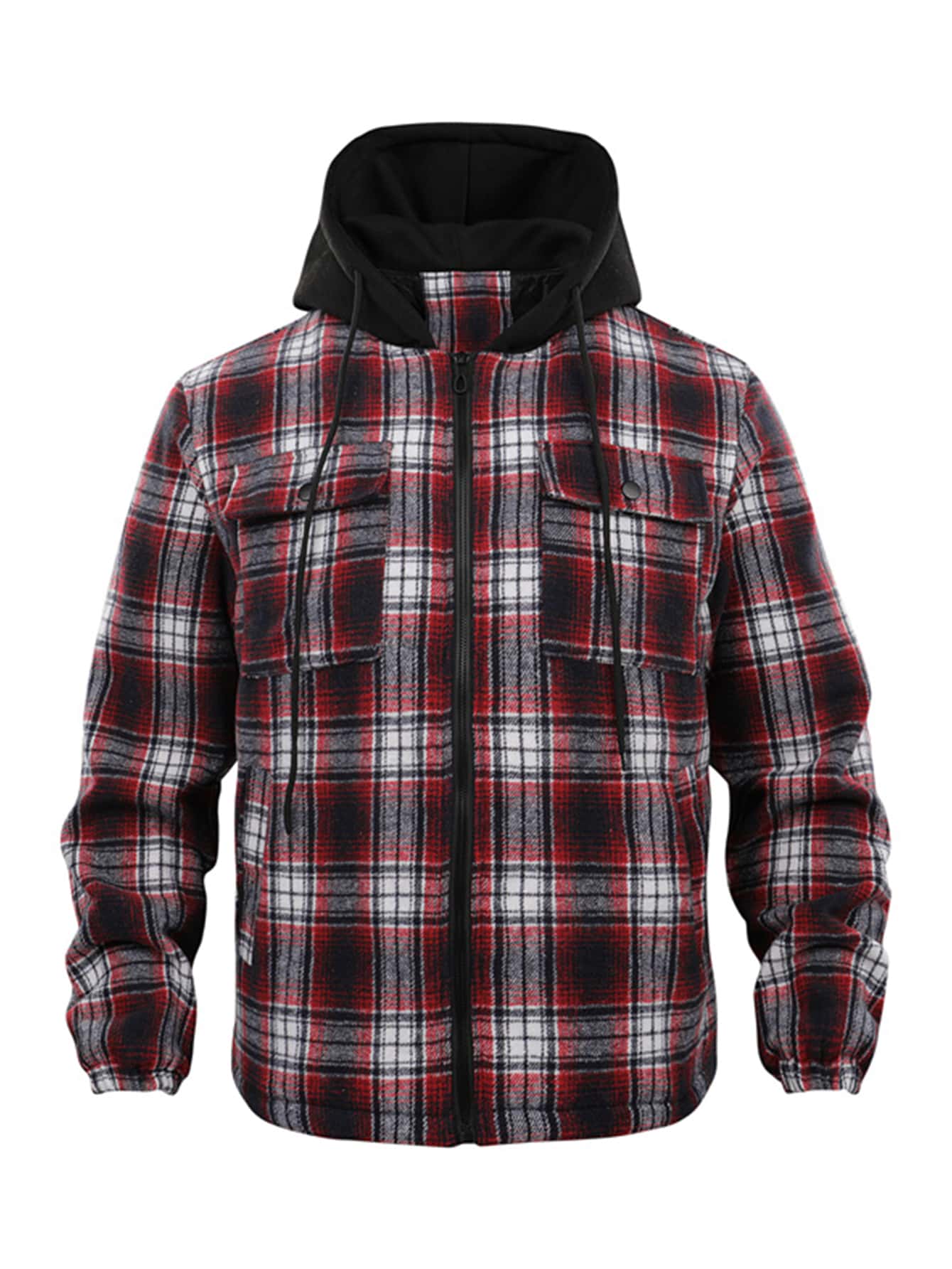 Men Plaid Flap Pocket Drawstring Hooded Coat - Multicolor - View 1