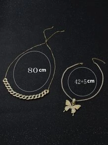 Strass Dekor Quarzuhr & 3 Stücke Schmetterling Dekor, Schmuck Set - Gold - Übersicht 4