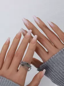 使用24入組長棺材粉色漸變光澤假指甲和1入組指甲銼和1張膠帶升級您造型 - 彩色 - 查看 1