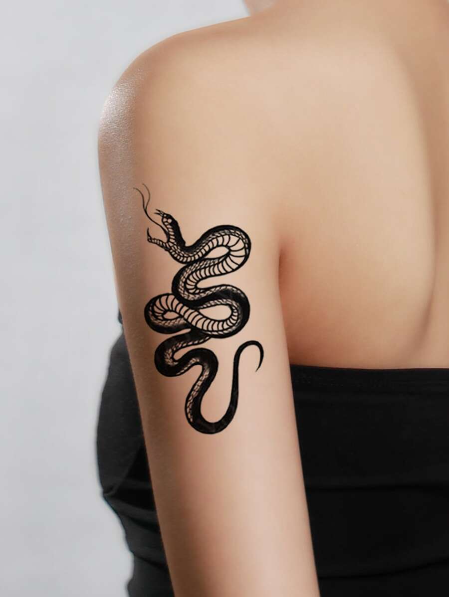 2 מדבקות קעקוע נחש - שחור - ראה 1