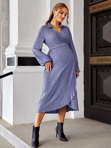 SHEIN Maternity Wrap Knot Side Dress - Lilac Purple - View 3